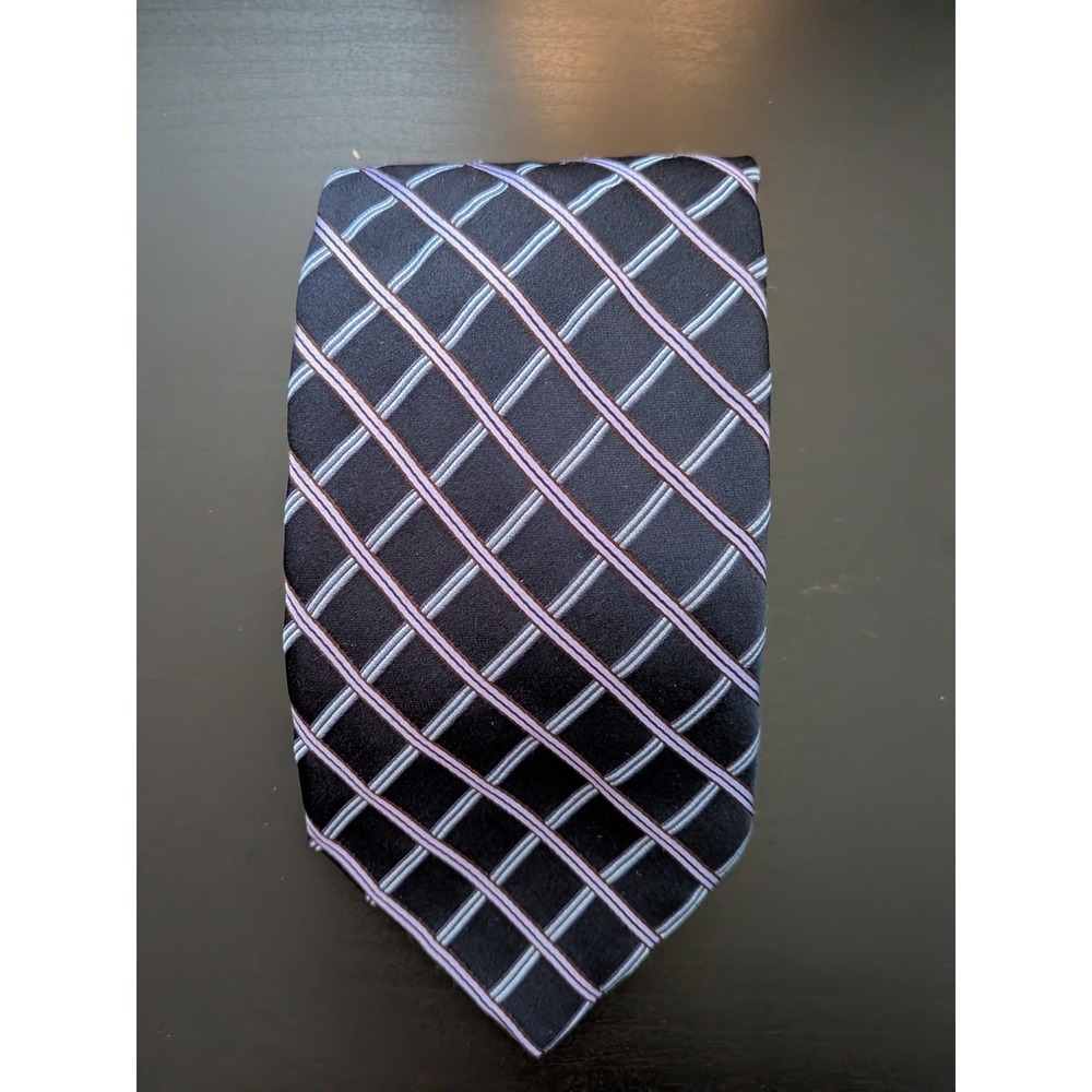 Hart Schaffner Marx Blue Abstract Tie 62" Bar Pattern Silk
